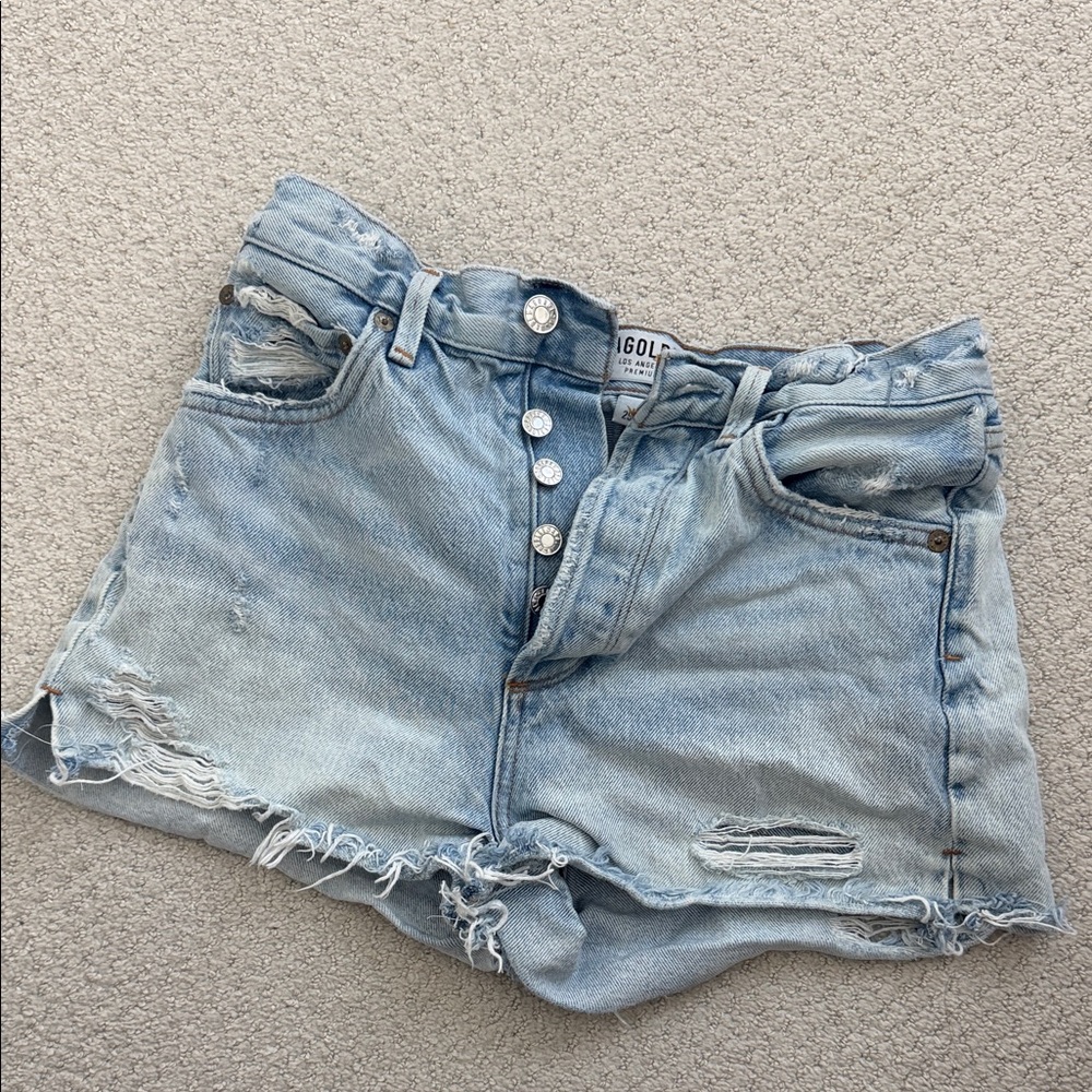 Agolde Light Blue Distressed Jean Shorts